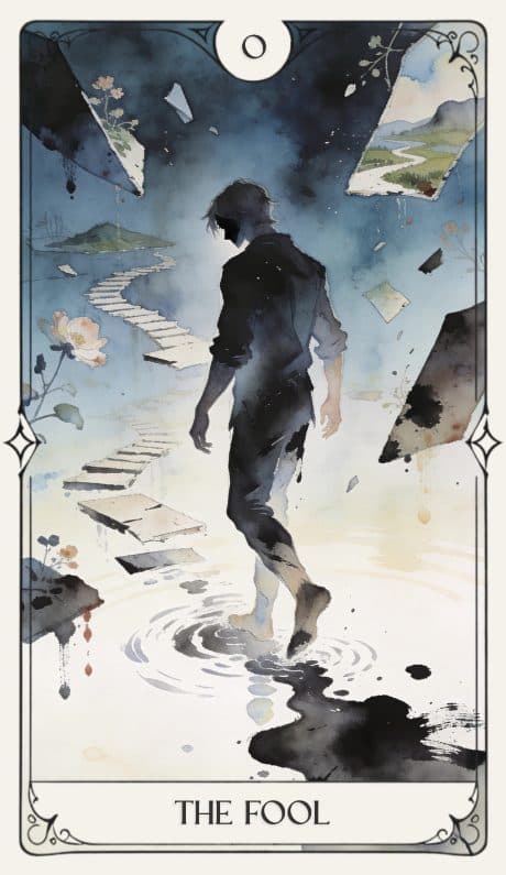The Fool in the Aquarelle deck style