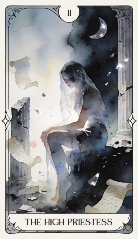 The High Priestess in the Aquarelle deck style