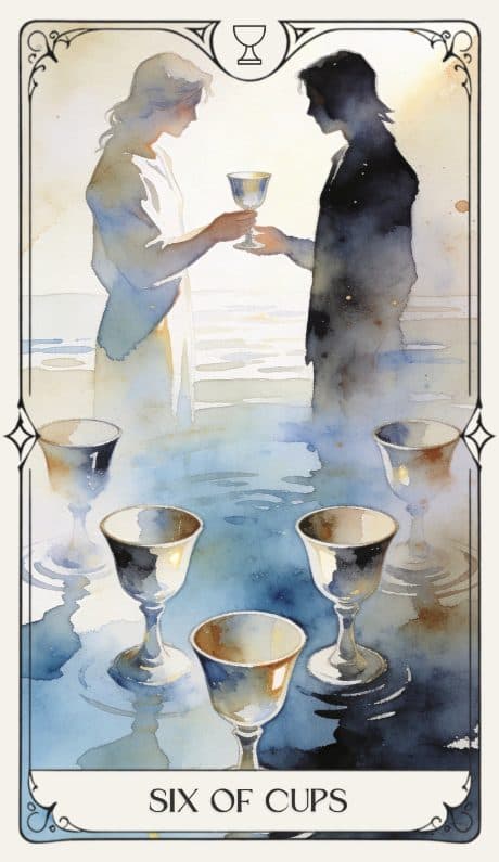 Six of Cups in the Aquarelle deck style