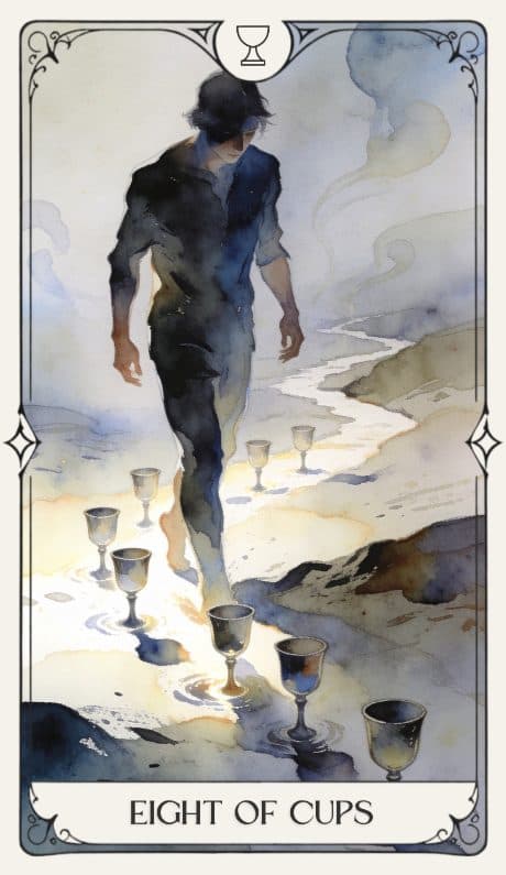 Eight of Cups in the Aquarelle deck style