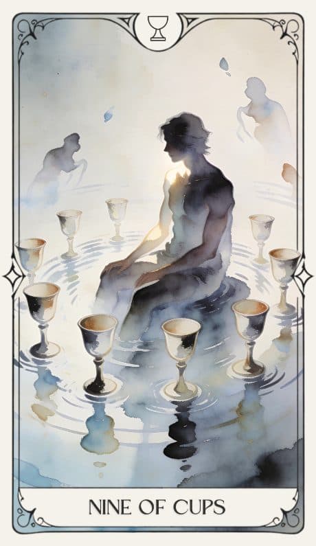 Nine of Cups in the Aquarelle deck style