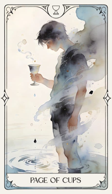 Page of Cups in the Aquarelle deck style