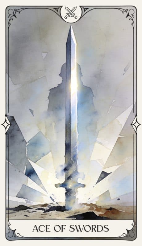 Ace of Swords in the Aquarelle deck style