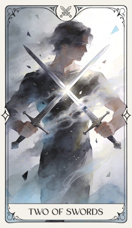 Two of Swords in the Aquarelle deck style