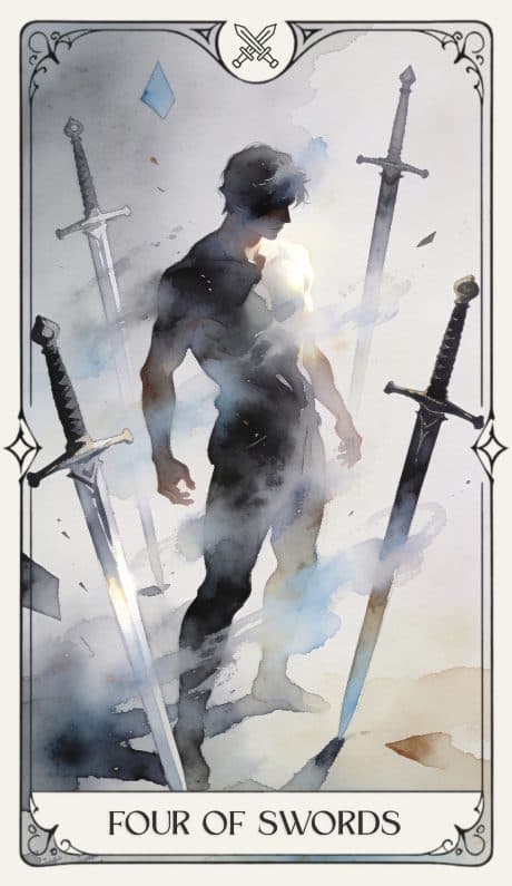 Four of Swords in the Aquarelle deck style