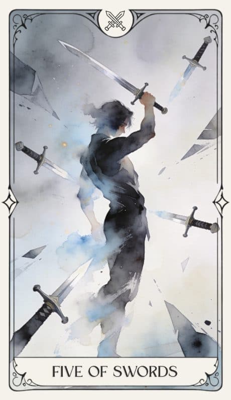 Five of Swords in the Aquarelle deck style