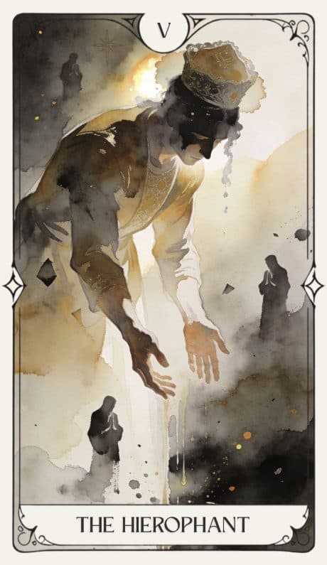 The Hierophant in the Aquarelle deck style