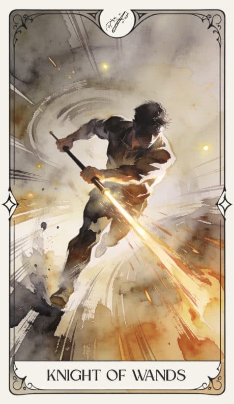 Knight of Wands in the Aquarelle deck style
