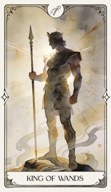 King of Wands in the Aquarelle deck style