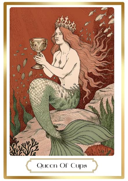 Queen of Cups in the Heirloom deck style