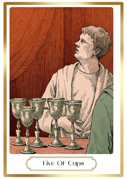Five of Cups in the Heirloom deck style