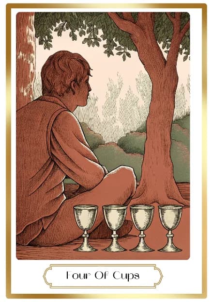 Four of Cups in the Heirloom deck style