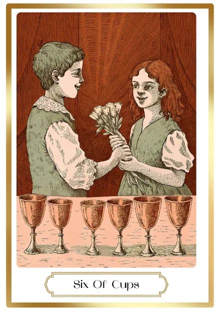 Six of Cups in the Heirloom deck style