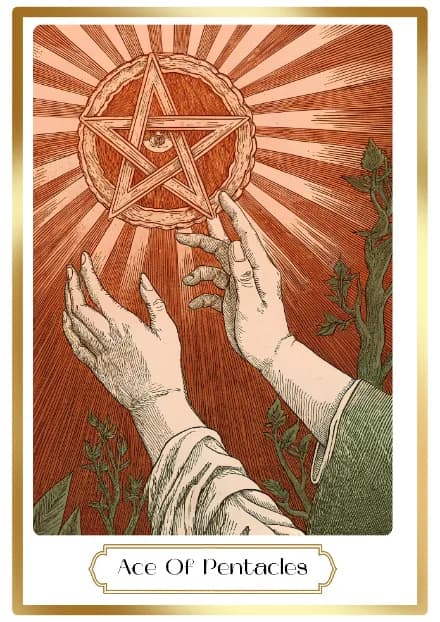 Ace of Pentacles in the Heirloom deck style
