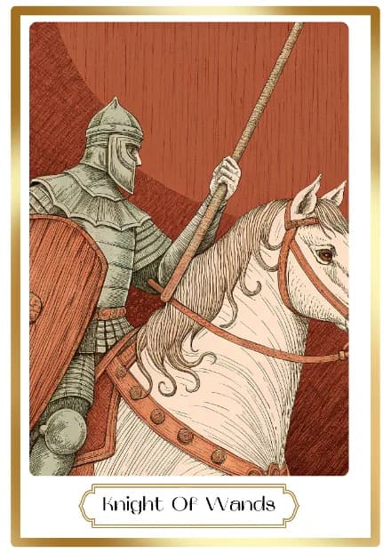 Knight of Wands in the Heirloom deck style