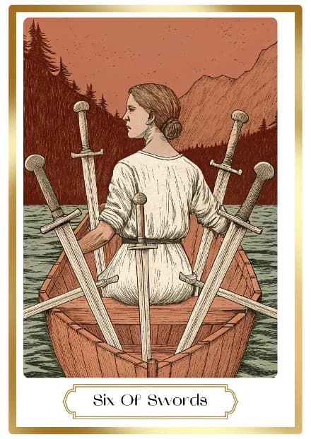 Six of Swords in the Heirloom deck style