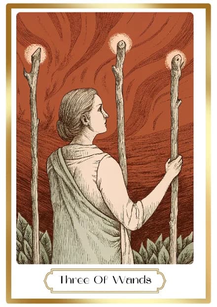 Three of Wands in the Heirloom deck style