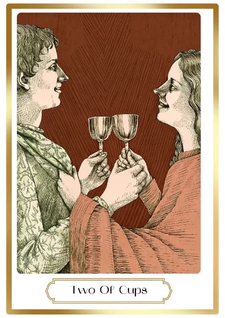 Two of Cups in the Heirloom deck style