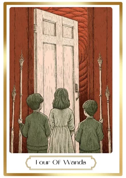 Four of Wands in the Heirloom deck style