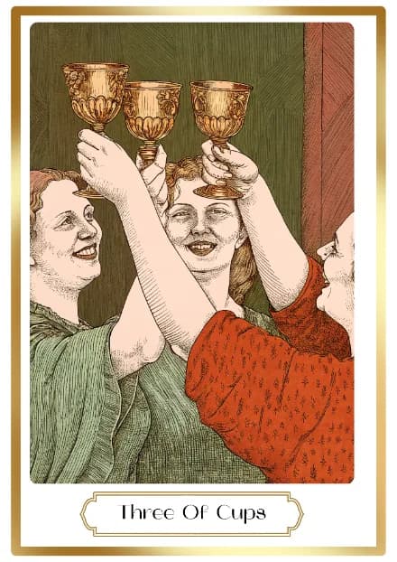 Three of Cups in the Heirloom deck style
