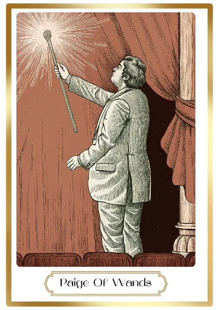 Page of Wands in the Heirloom deck style