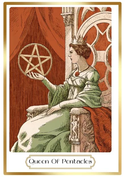 Queen of Pentacles in the Heirloom deck style