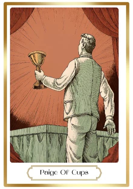 Page of Cups in the Heirloom deck style