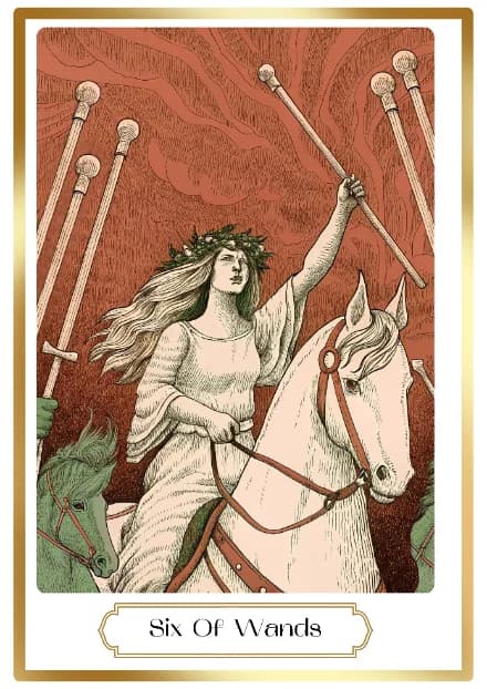 Six of Wands in the Heirloom deck style