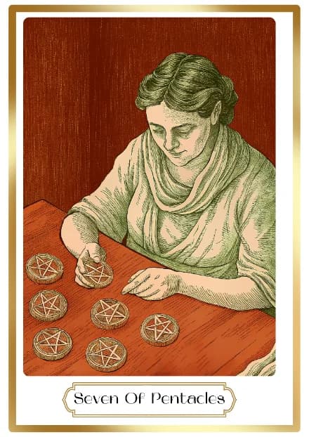 Seven of Pentacles in the Heirloom deck style