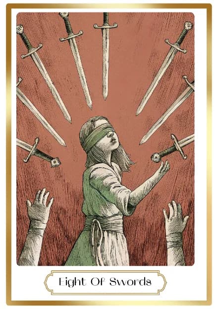 Eight of Swords in the Heirloom deck style