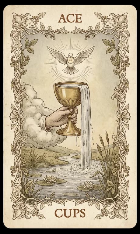 Ace of Cups in the Wildflower deck style