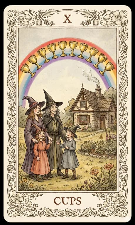 Ten of Cups in the Wildflower deck style