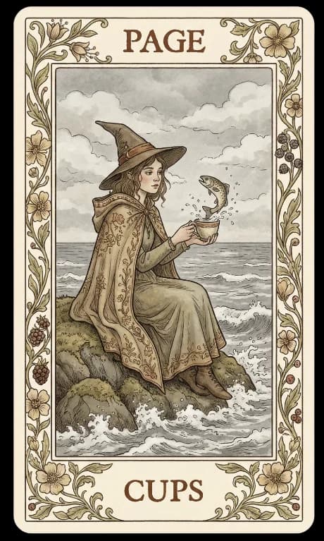 Page of Cups in the Wildflower deck style