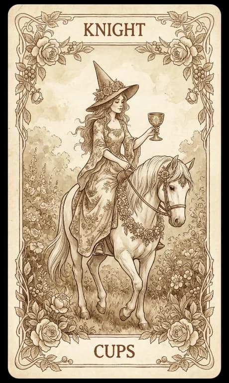 Knight of Cups in the Wildflower deck style
