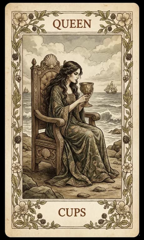 Queen of Cups in the Wildflower deck style