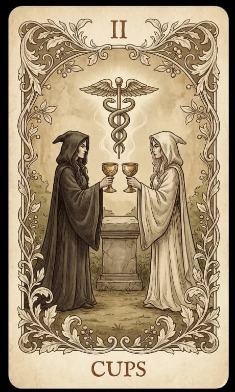 Two of Cups in the Wildflower deck style