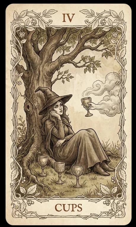 Four of Cups in the Wildflower deck style