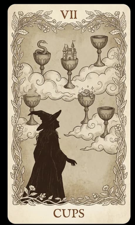 Seven of Cups in the Wildflower deck style
