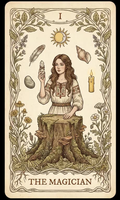 The Magician in the Wildflower deck style