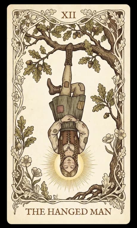 The Hanged Man in the Wildflower deck style