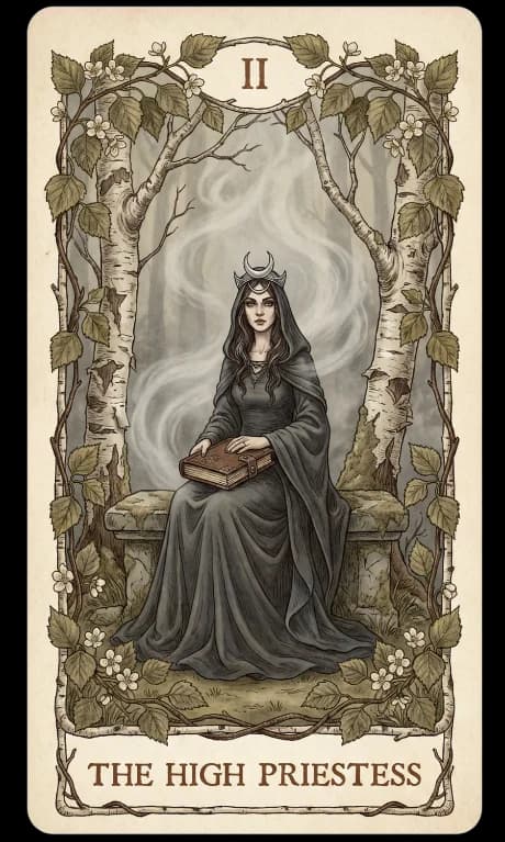 The High Priestess in the Wildflower deck style