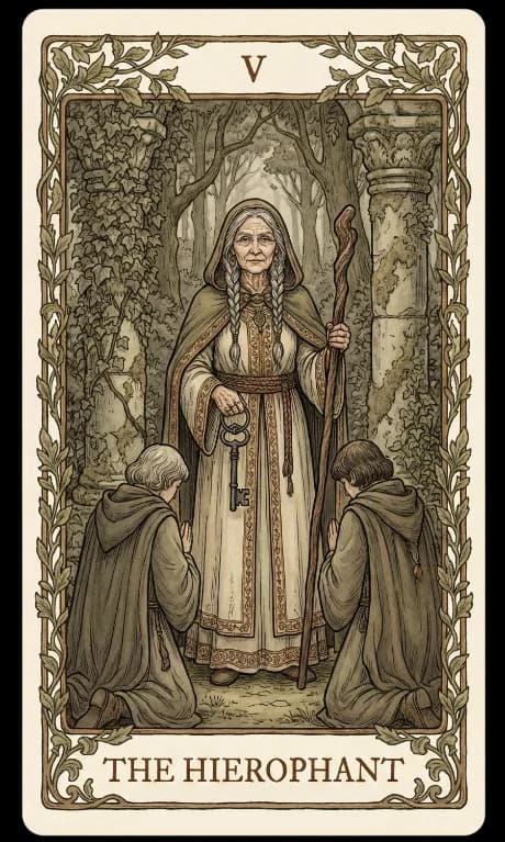 The Hierophant in the Wildflower deck style