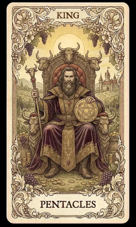 King of Pentacles in the Wildflower deck style