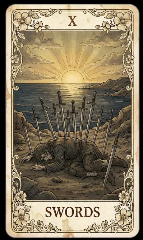 Ten of Swords in the Wildflower deck style