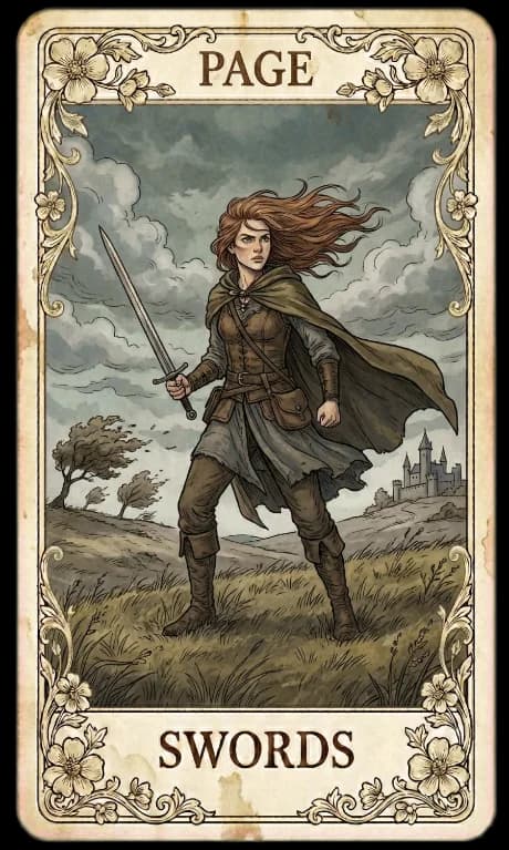 Page of Swords in the Wildflower deck style