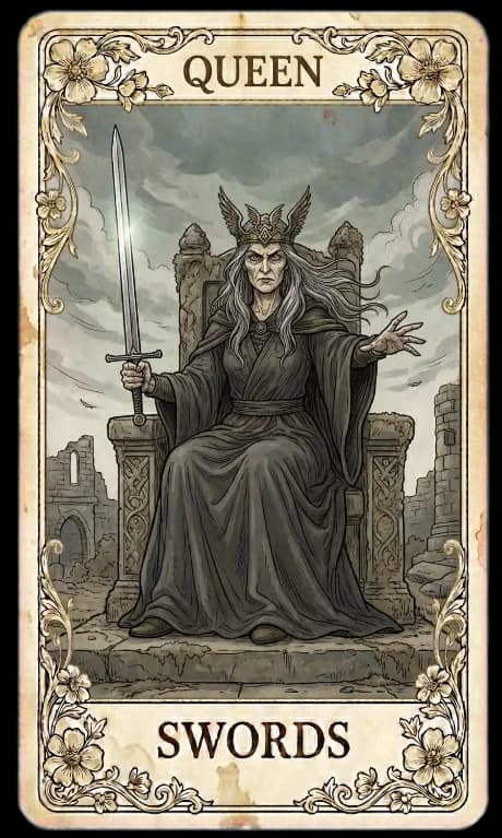 Queen of Swords in the Wildflower deck style