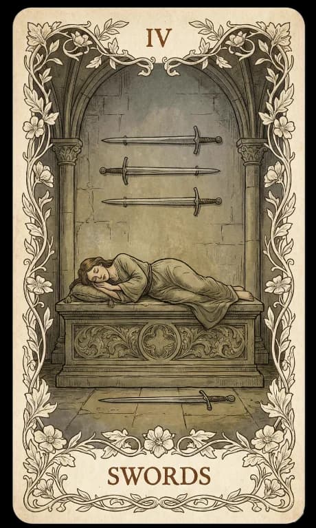Four of Swords in the Wildflower deck style
