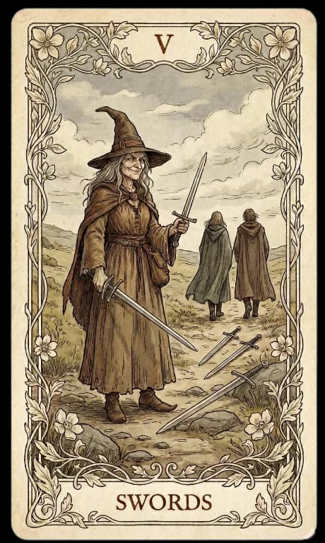 Five of Swords in the Wildflower deck style