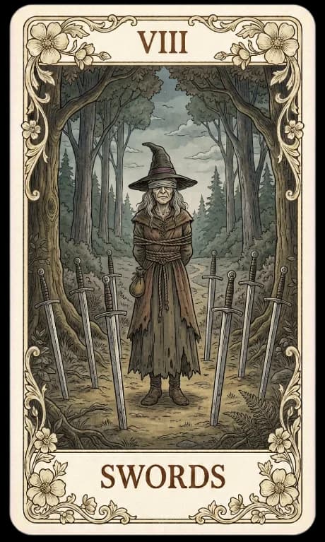 Eight of Swords in the Wildflower deck style