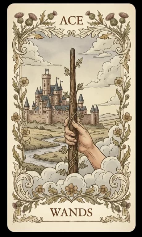 Ace of Wands in the Wildflower deck style